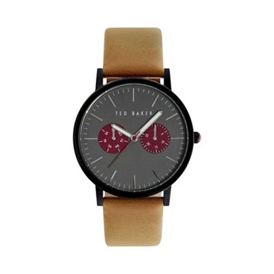 Men's grey and tan leather strap watch te10024783